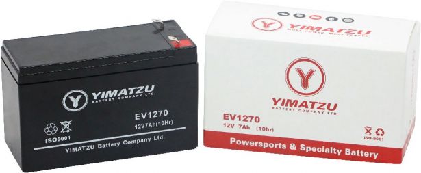 Battery - EV1207, 12V 8.0AH (20hr), Yimatzu T2 Terminals