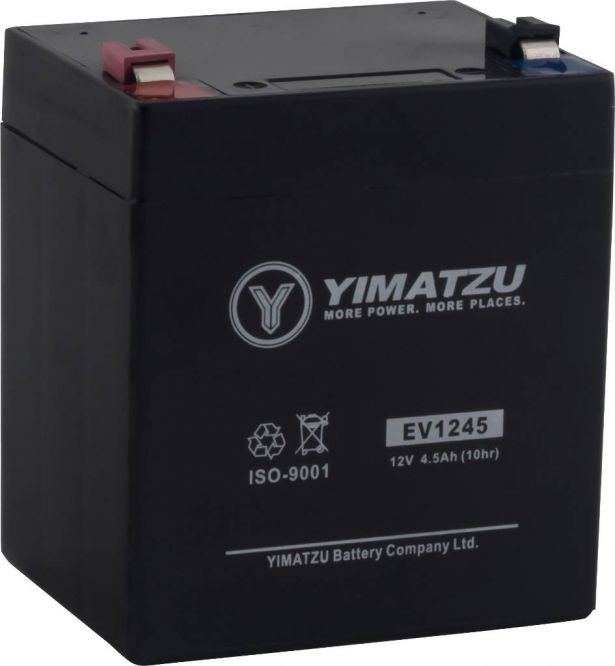 Battery - EV1245, 12V 4.5AH, Yimatzu, T2 Terminals