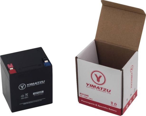 Battery - EV1245, 12V 4.5AH, Yimatzu, T2 Terminals