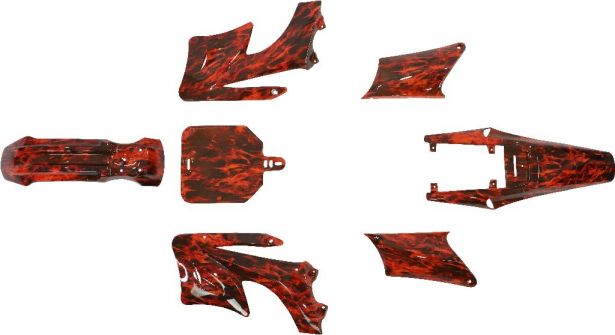 Plastic Set - 50cc to 150cc, Dirt Bike, Orange and Black Camo Pattern (7pcs)