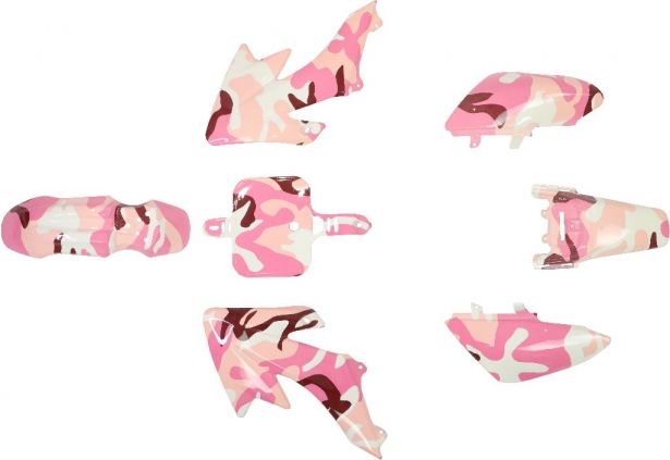 Plastic Set - Honda, 50cc to 160cc, CRF50 / XR50, TaoTao DB10, Honda CRF50,  Pink Camo (7 pcs)