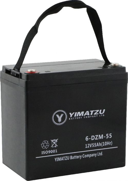 Battery - EV12550 / 6-DCM-55 / 6-DZM-55 / 6-FM-55, Group 22NF, AGM, 12V 55Ah, Yimatzu, Threaded Terminals