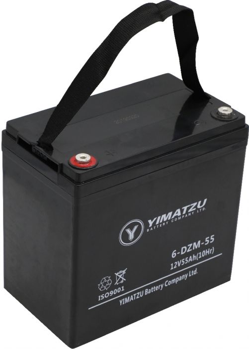 Battery - EV12550 / 6-DCM-55 / 6-DZM-55 / 6-FM-55, Group 22NF, AGM, 12V 58Ah, Yimatzu, Threaded Terminals