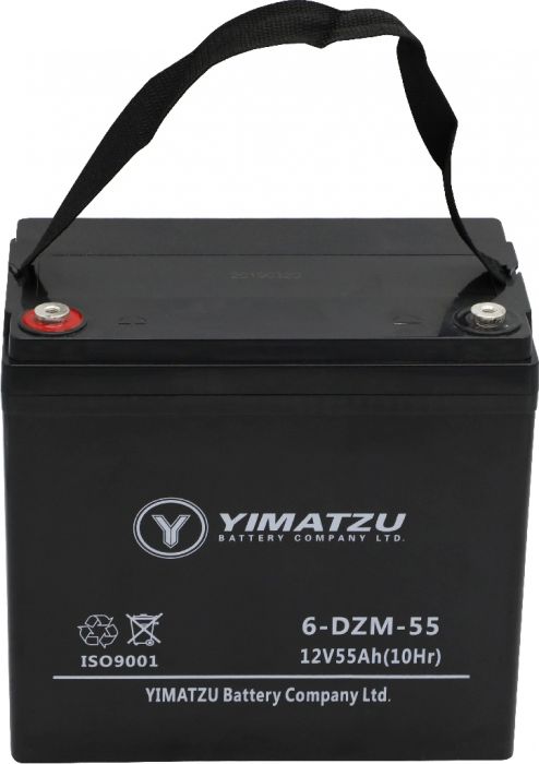 Battery - EV12550 / 6-DCM-55 / 6-DZM-55 / 6-FM-55, Group 22NF, AGM, 12V 58Ah, Yimatzu, Threaded Terminals