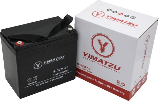 Battery - EV12550 / 6-DCM-55 / 6-DZM-55 / 6-FM-55, Group 22NF, AGM, 12V 58Ah, Yimatzu, Threaded Terminals