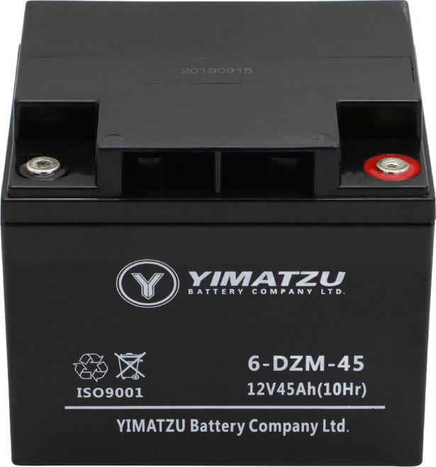 Battery - EV12450 / 6-DCM-45 / 6-DZM-45 / 6-FM-45, Version 2, AGM, 12V 48Ah, Yimatzu, Threaded Terminals