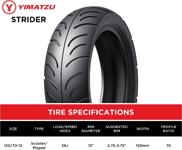 Tire - Yimatzu Strider, 120/70-12, Scooter, Tubeless