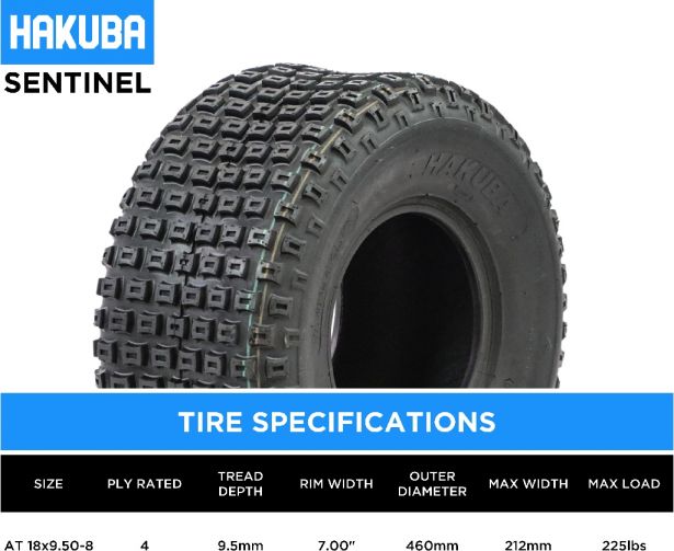 Tire - Hakuba Sentinel Offroad, 18x9.5-8, 4 Ply, ATV
