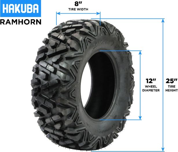 Tire - Hakuba Ramhorn Offroad, 25x8-12, 6 Ply, Bighorn Style, ATV / UTV