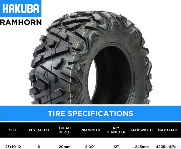 Tire - Hakuba Ramhorn Offroad, 25x10-12, 6 Ply, Bighorn Style, ATV / UTV