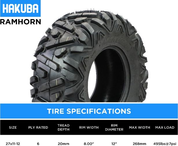 Tire - Hakuba Ramhorn Offroad, 27x11-12, 6 Ply, Bighorn Style, ATV / UTV