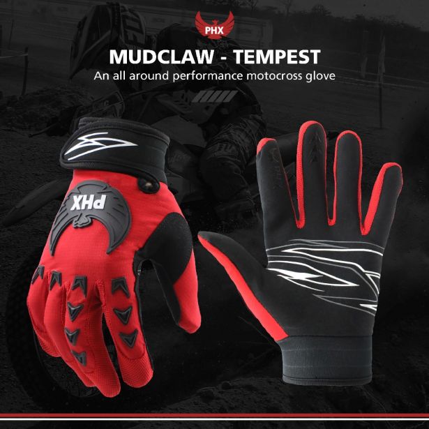 PHX Mudclaw Gloves - Tempest, Red, Adult, Medium