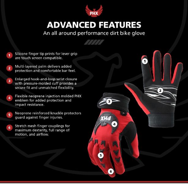 PHX Mudclaw Gloves - Tempest, Red, Adult, Large