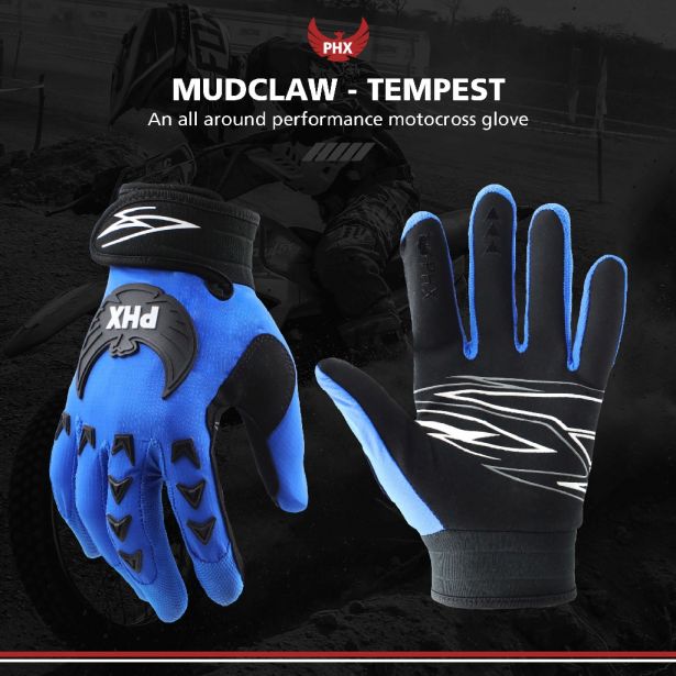 PHX Mudclaw Gloves - Tempest, Blue, Adult, Small