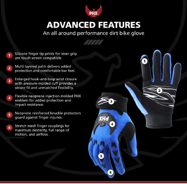 PHX Mudclaw Gloves - Tempest, Blue, Adult, Small