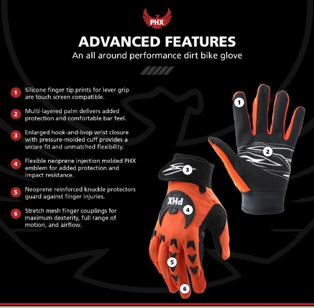 PHX Mudclaw Gloves - Tempest, Orange, Adult, Large