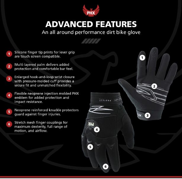 PHX Firelite Gloves - Tempest, Black, Youth, Large