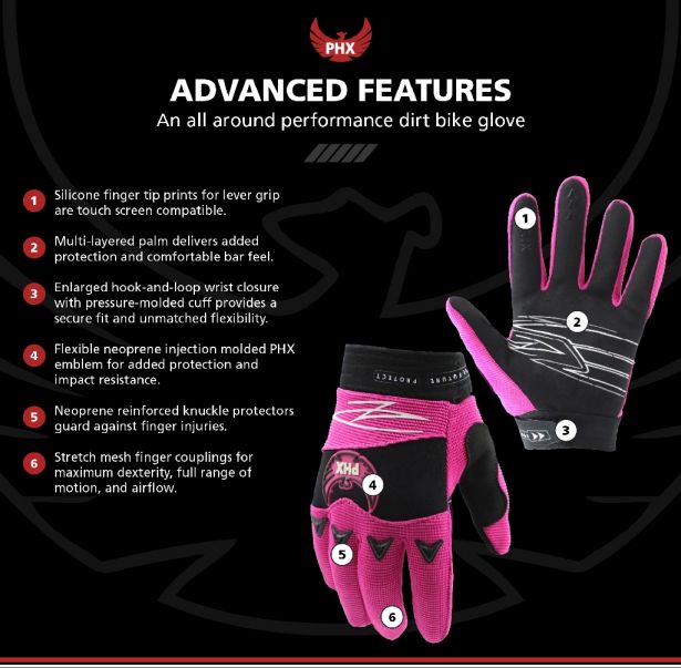PHX Firelite Gloves - Tempest, Pink, Youth, Small