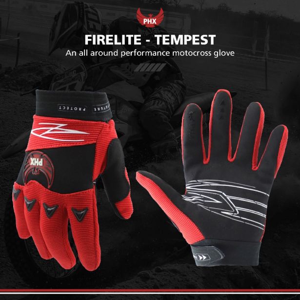 PHX Firelite Gloves - Tempest, Red, Youth, Small