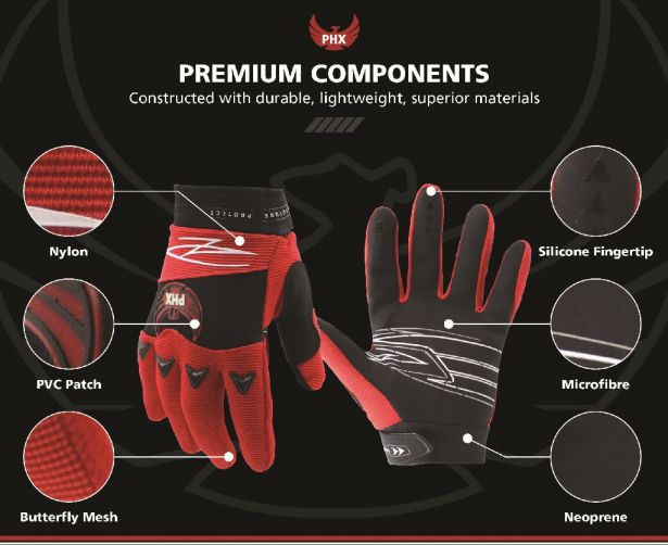 PHX Firelite Gloves - Tempest, Red, Youth, Large