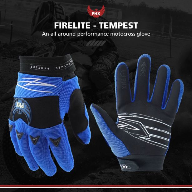 PHX Firelite Gloves - Tempest, Blue, Youth, Large