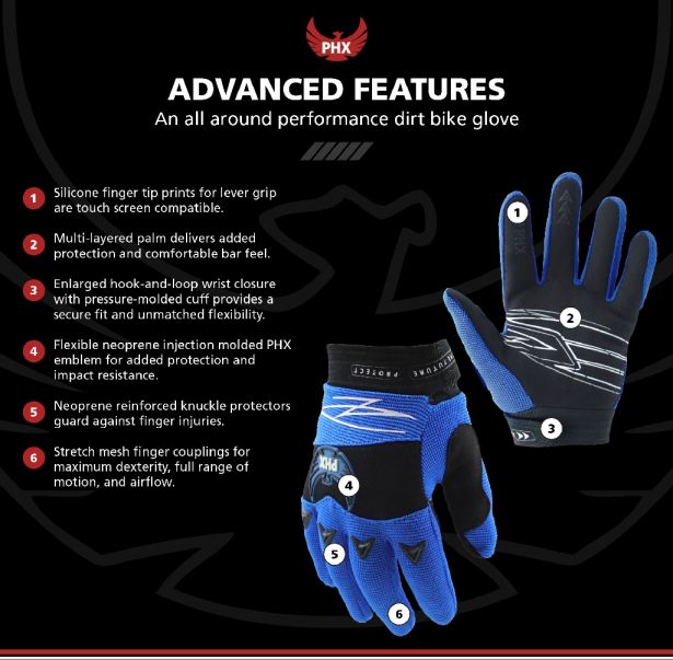 PHX Firelite Gloves - Tempest, Blue, Youth, Medium
