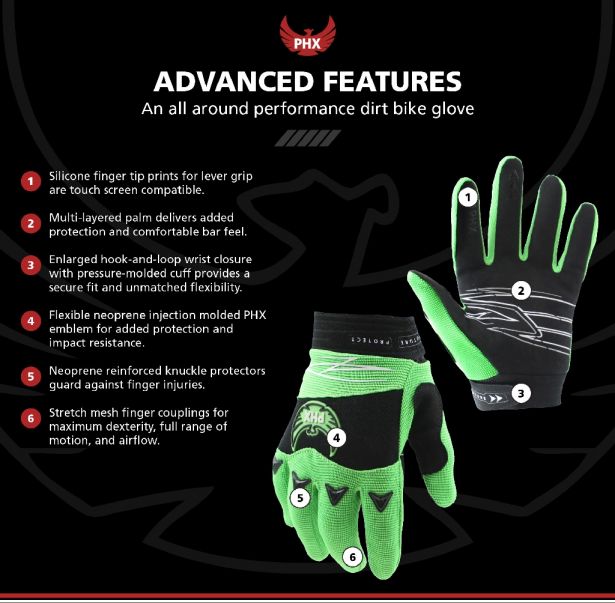 PHX Firelite Gloves - Tempest, Green, Youth, Medium