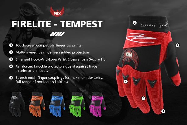 PHX Firelite Gloves - Tempest, Green, Youth, Small