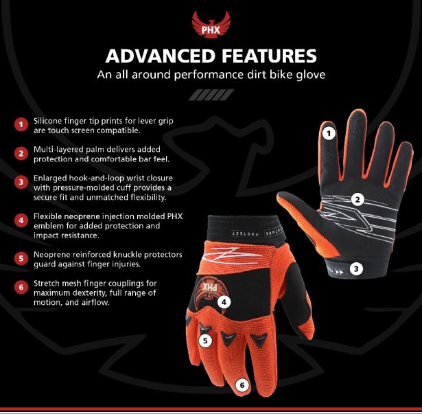 PHX Firelite Gloves - Tempest, Orange, Youth, Small