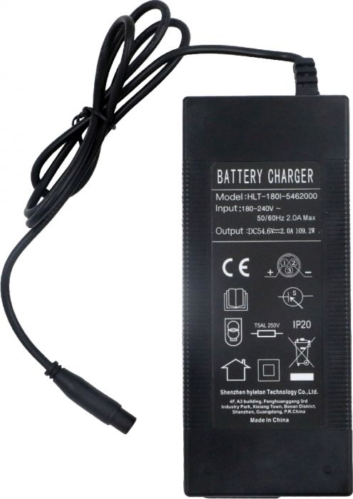 Charger - 48V, 2A, Lithium Ion, DC2.1, UL/ULC, SHOK Motors Fusion, Atomik, Pulsar, Excursion