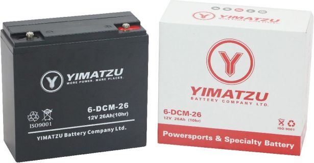 Battery - EV12026-1 / 6-DCM-26 / 6-DZM-26 / 6-FM-26, AGM, 12V 28Ah, Yimatzu, Threaded Terminals