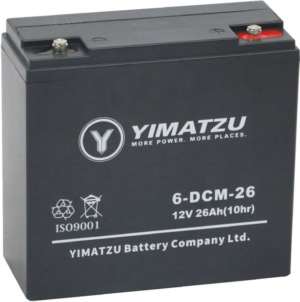 Battery - EV12026-1 / 6-DCM-26 / 6-DZM-26 / 6-FM-26, AGM, 12V 28Ah, Yimatzu, Threaded Terminals