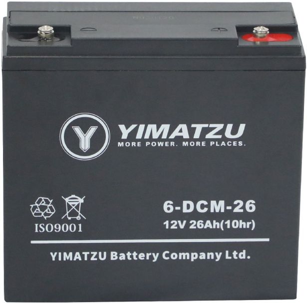 Battery - EV12026-1 / 6-DCM-26 / 6-DZM-26 / 6-FM-26, AGM, 12V 28Ah, Yimatzu, Threaded Terminals