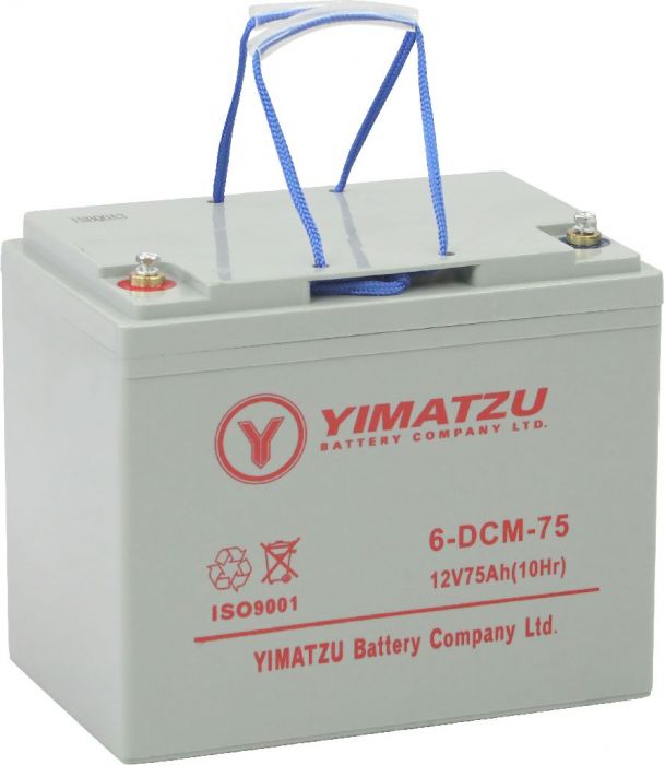 Battery - EV12750 / 6-DCM-75 / 6-DZM-75 / 6-FM-75, Group 24, AGM, 12V 75Ah, Yimatzu, Threaded Terminals