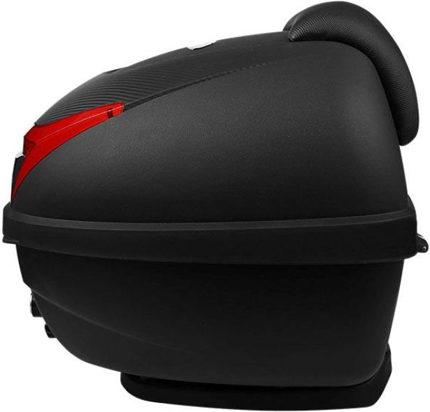 Tail Storage Box - 34L Black Rounded Motorcycle & Scooter Trunk, PHX Gen2, Quick Release, Backrest