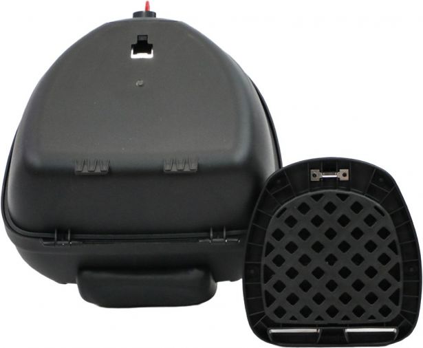 Tail Storage Box - 34L Black Rounded Motorcycle & Scooter Trunk, PHX Gen2, Quick Release, Backrest