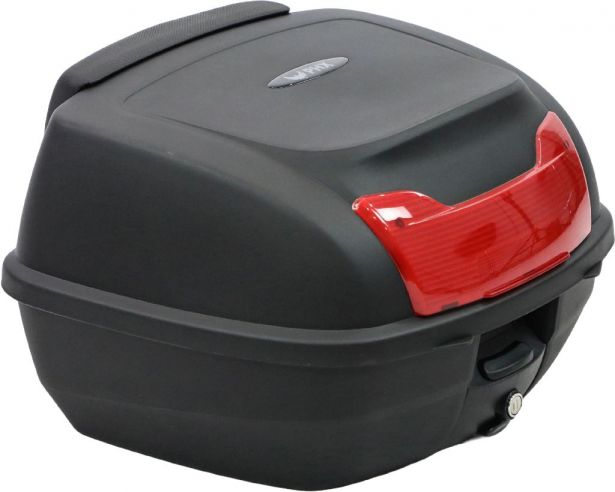 Tail Storage Box - 40L Black Rounded Motorcycle & Scooter Trunk, PHX Gen2, Quick Release, Backrest