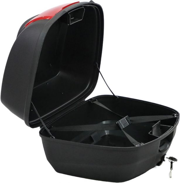 Tail Storage Box - 40L Black Rounded Motorcycle & Scooter Trunk, PHX Gen2, Quick Release, Backrest