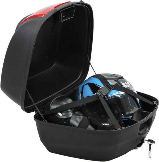 Tail Storage Box - 40L Black Rounded Motorcycle & Scooter Trunk, PHX Gen2, Quick Release, Backrest