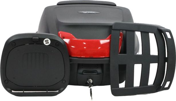 Tail Storage Box - 40L Black Rounded Motorcycle & Scooter Trunk, PHX Gen2, Quick Release, Backrest