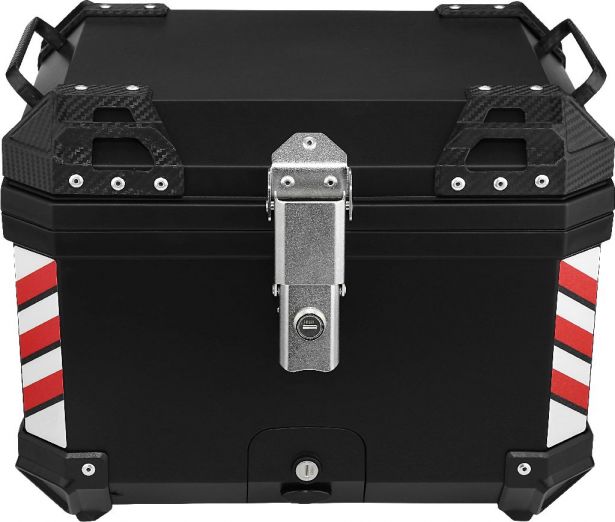 Tail Storage Box - 45L Black Motorcycle & Scooter Trunk, PHX Gen2, Quick Release, Dual Backrest, Corner Reflectors