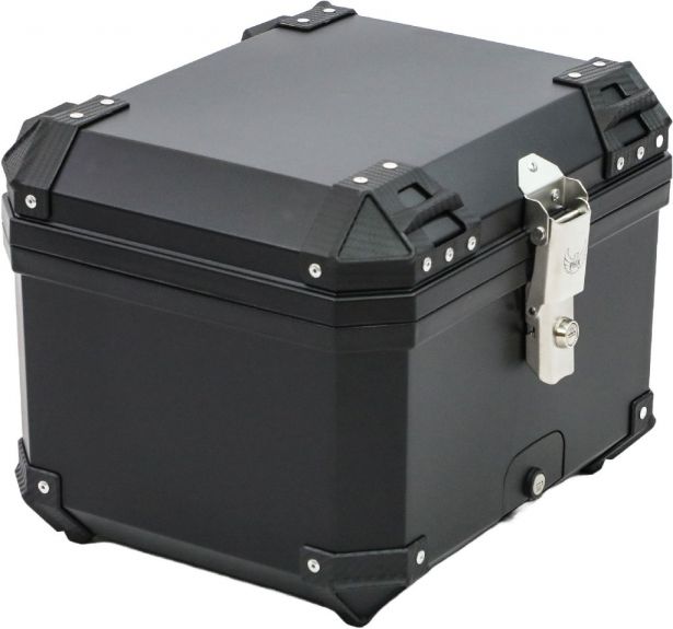 Tail Storage Box - 45L Black Motorcycle & Scooter Trunk, PHX Gen2, Quick Release, Dual Backrest, Corner Reflectors