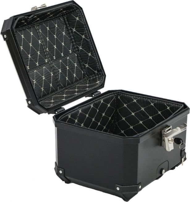 Tail Storage Box - 45L Black Motorcycle & Scooter Trunk, PHX Gen2, Quick Release, Dual Backrest, Corner Reflectors