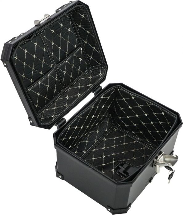 Tail Storage Box - 45L Black Motorcycle & Scooter Trunk, PHX Gen2, Quick Release, Dual Backrest, Corner Reflectors