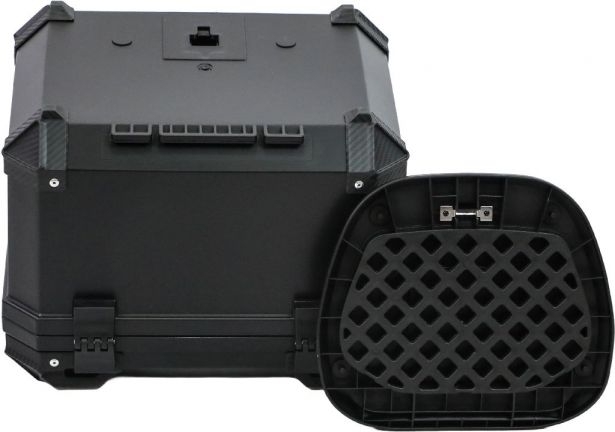 Tail Storage Box - 45L Black Motorcycle & Scooter Trunk, PHX Gen2, Quick Release, Dual Backrest, Corner Reflectors