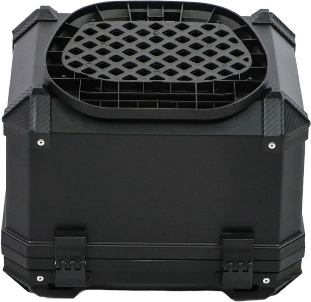 Tail Storage Box - 45L Black Motorcycle & Scooter Trunk, PHX Gen2, Quick Release, Dual Backrest, Corner Reflectors