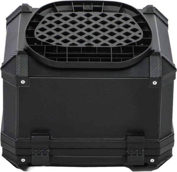 Tail Storage Box - 45L Carbon Motorcycle & Scooter Trunk, PHX Gen2, Quick Release, Dual Backrest, Corner Reflectors