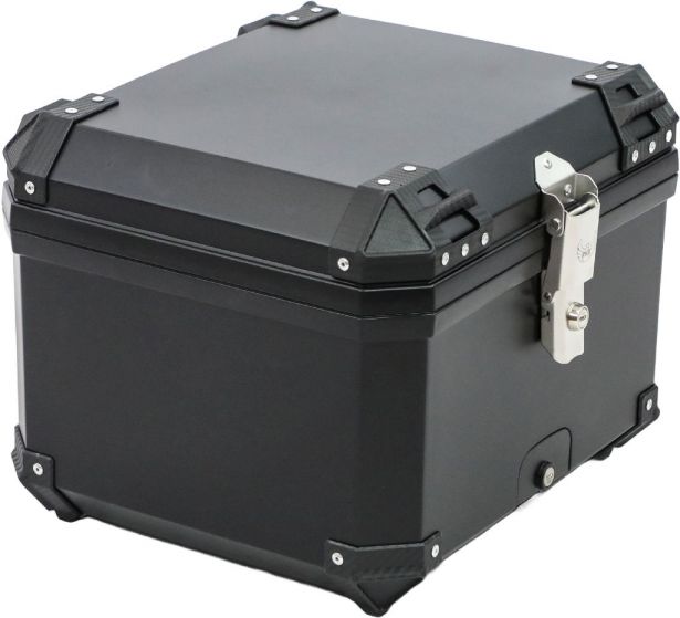 Tail Storage Box - 57L Black Motorcycle & Scooter Trunk, PHX Gen2, Quick Release, Dual Backrest, Corner Reflectors