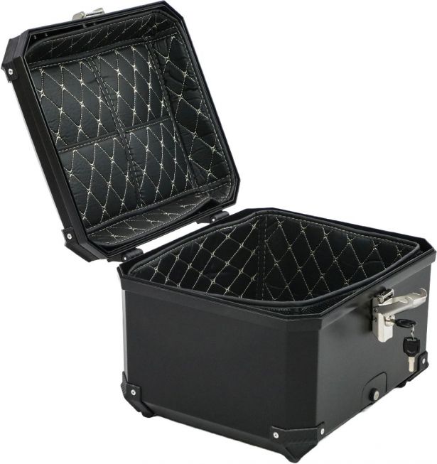 Tail Storage Box - 57L Black Motorcycle & Scooter Trunk, PHX Gen2, Quick Release, Dual Backrest, Corner Reflectors