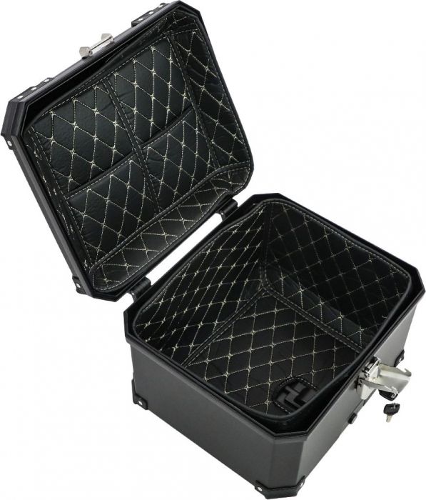 Tail Storage Box - 57L Black Motorcycle & Scooter Trunk, PHX Gen2, Quick Release, Dual Backrest, Corner Reflectors